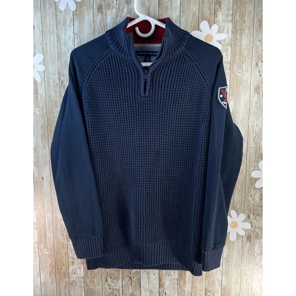 Tommy Hilfiger Boys Sweater Sz XL 20 Navy Blue Pullover Fleece Raglan Sleeves - Picture 1 of 7